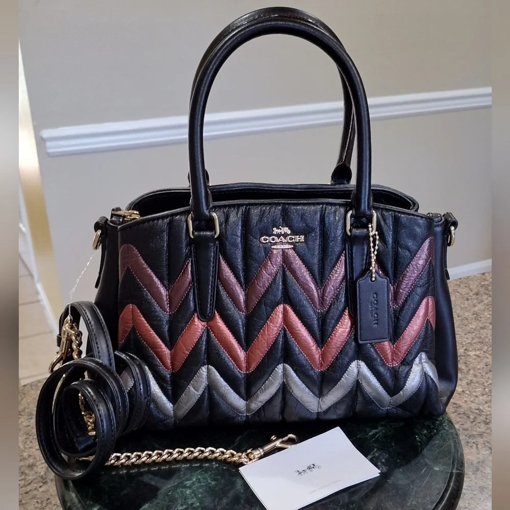 NWT Coach leather Sage Carry-all quilted metallic chevron